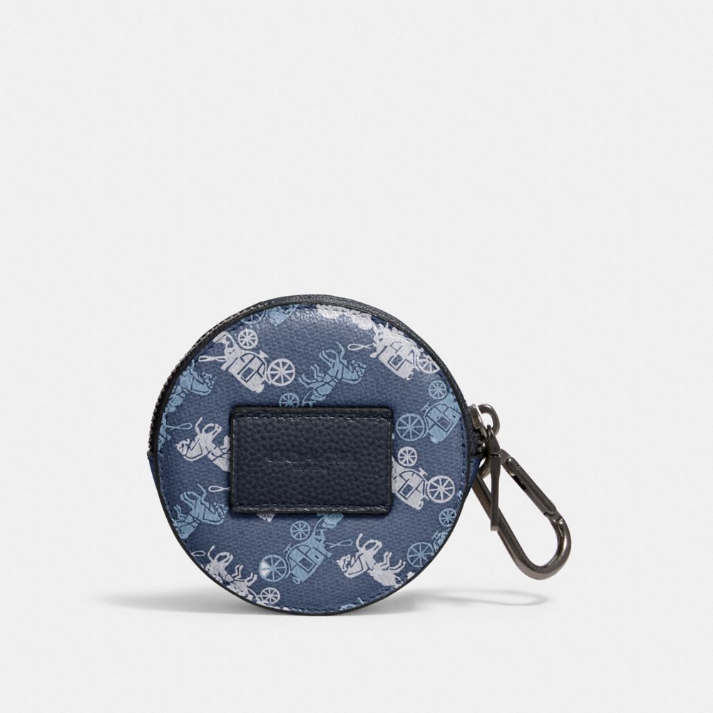 ROUND HYBRID POUCH WITH HORSE AND CARRIAGE PRINT - 91658 - QB/INDIGO MULTI