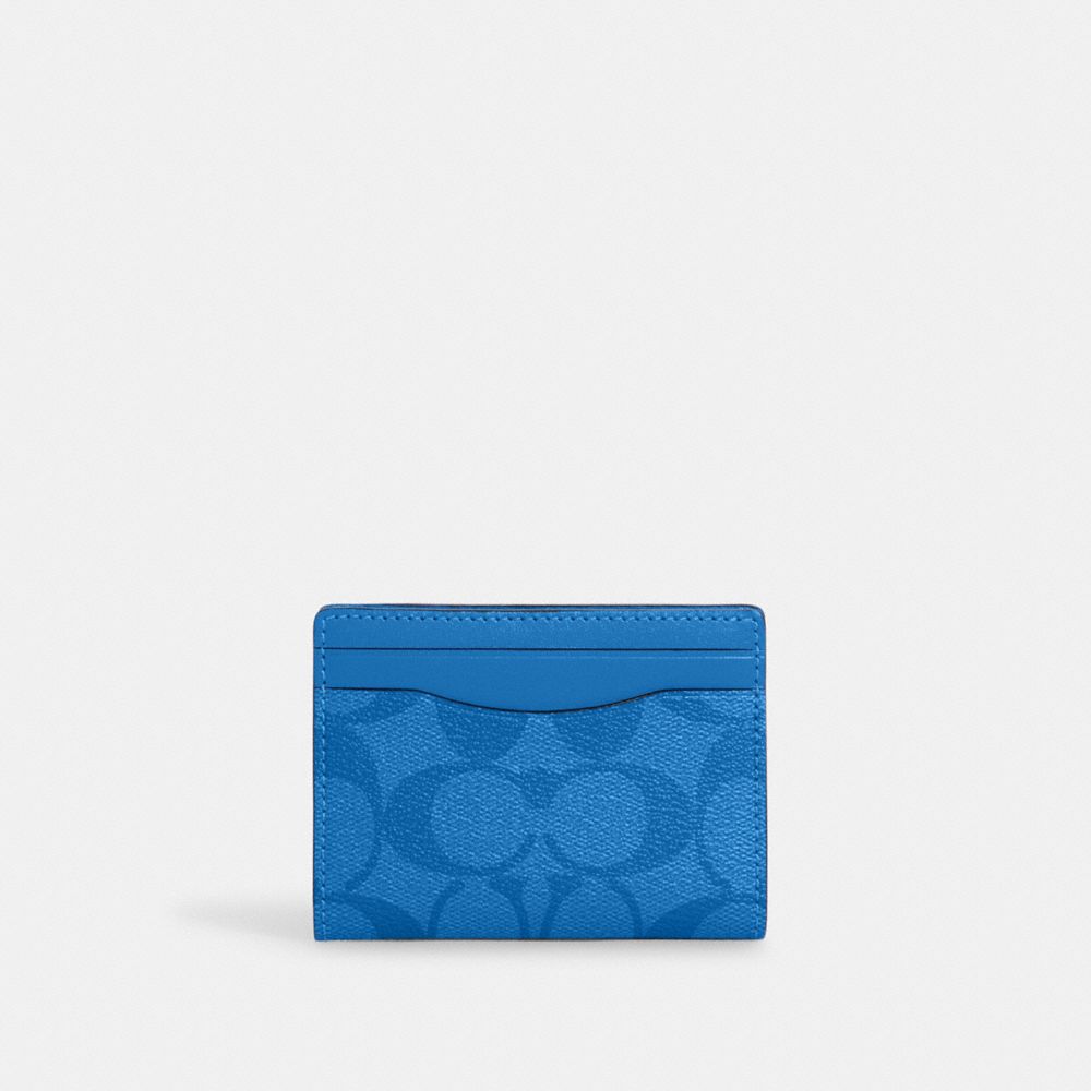 COACH Magnetic Card Case In Signature Canvas - GUNMETAL/BRIGHT BLUE - 91660