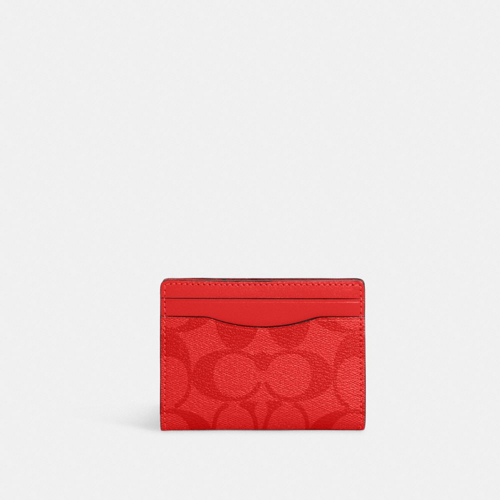 COACH 91660 Magnetic Card Case In Signature Canvas GUNMETAL/MIAMI RED