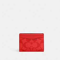 COACH 91660 - Magnetic Card Case In Signature Canvas GUNMETAL/MIAMI RED