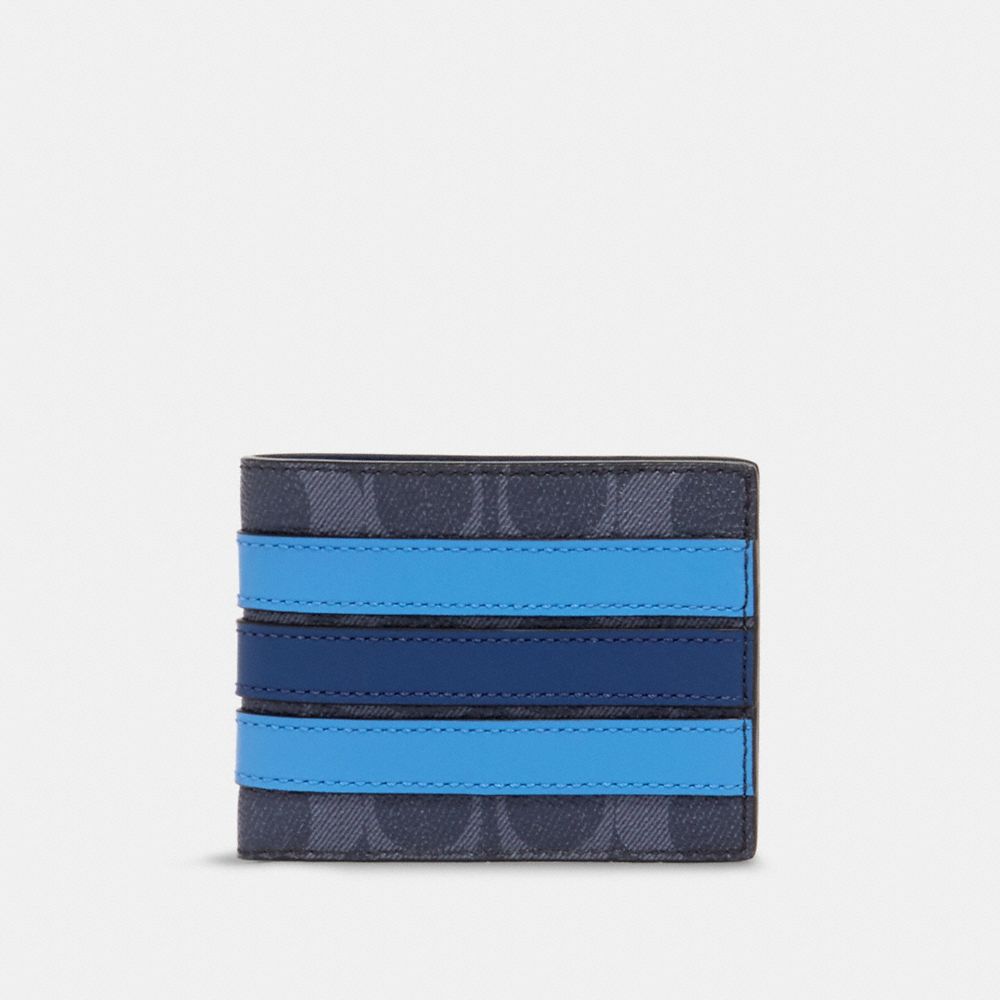 COACH SLIM BILLFOLD WALLET IN SIGNATURE CANVAS WITH VARSITY STRIPE - QB/DENIM MULTI - 91672