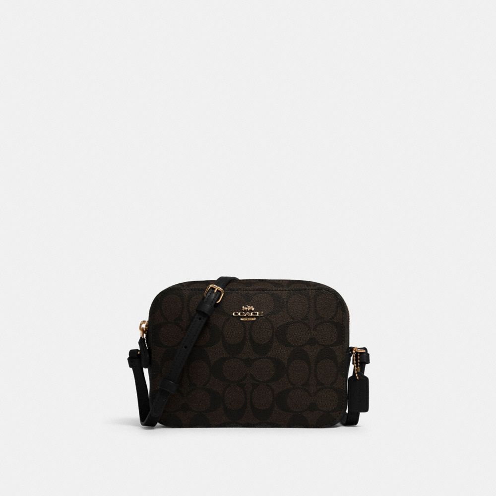 COACH MINI CAMERA BAG IN SIGNATURE CANVAS - IM/BROWN BLACK - 91677