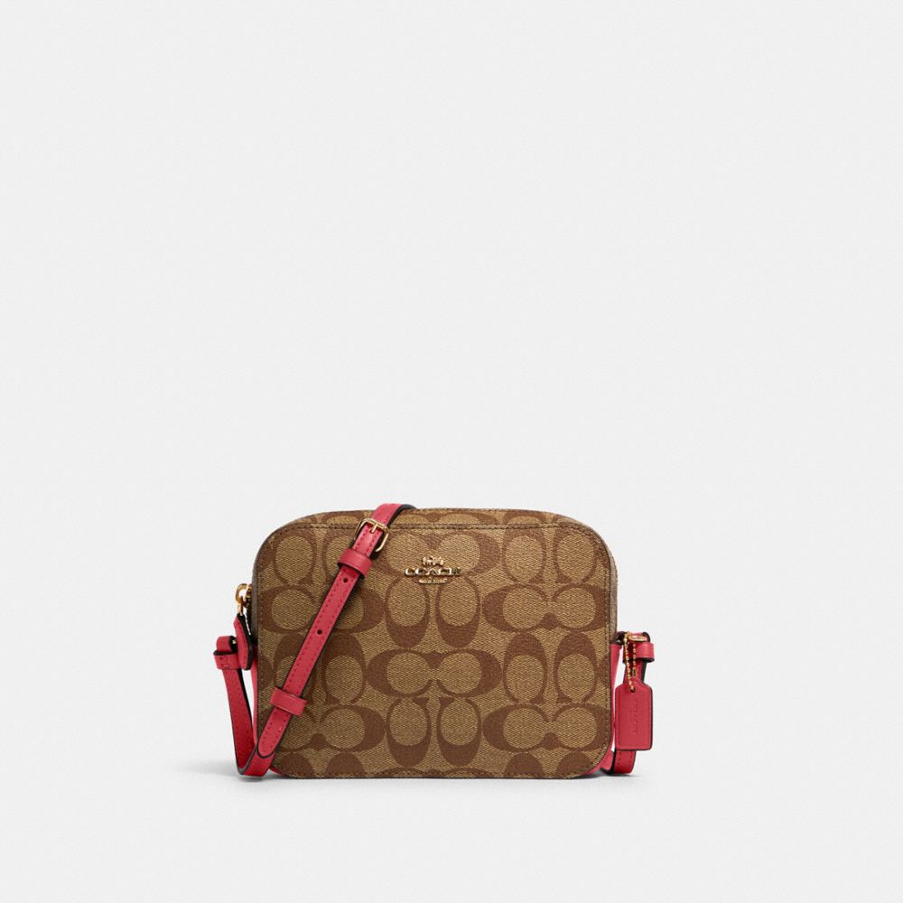 COACH 91677 - MINI CAMERA BAG IN SIGNATURE CANVAS IM/KHAKI/FUCHSIA