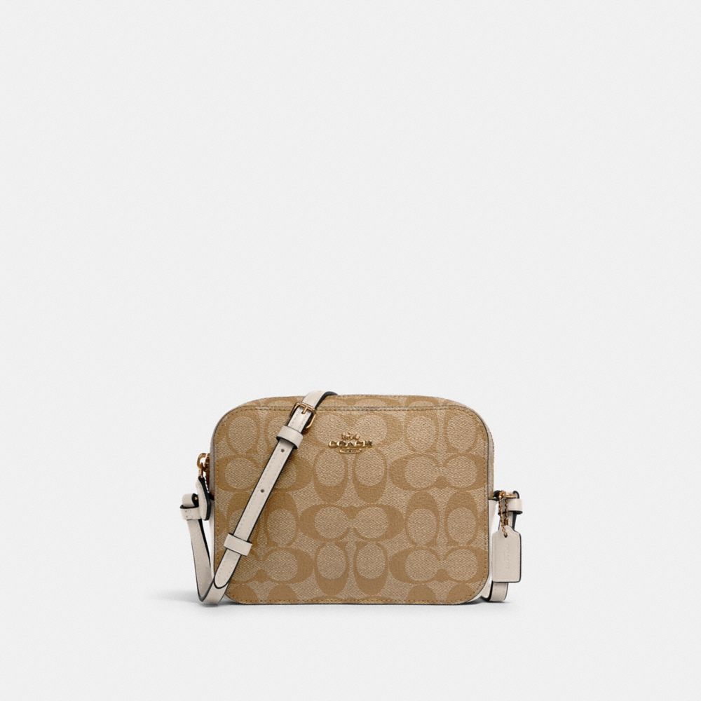 COACH 91677 MINI CAMERA BAG IN SIGNATURE CANVAS IM/LIGHT KHAKI CHALK