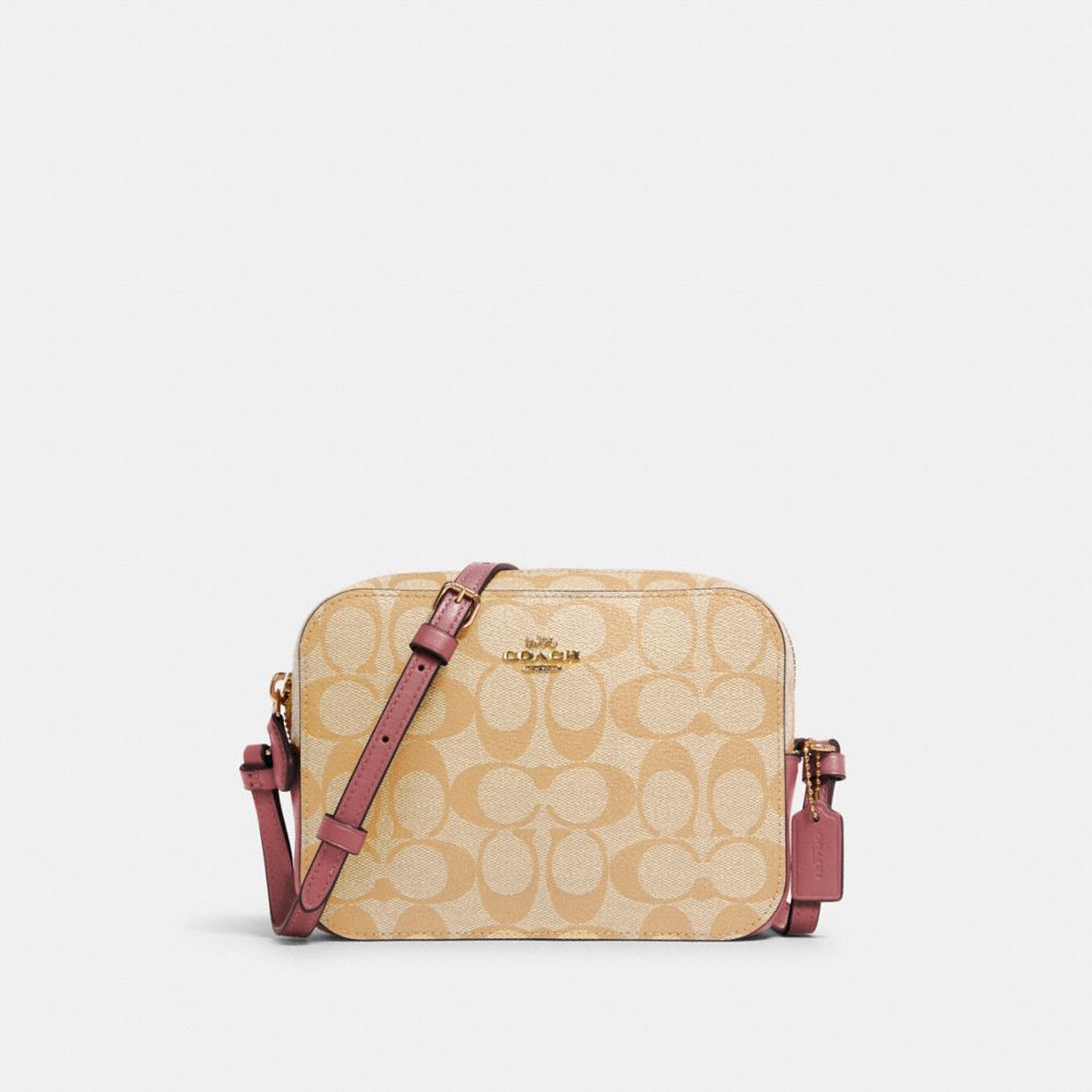 MINI CAMERA BAG IN SIGNATURE CANVAS - IM/LIGHT KHAKI ROSE - COACH 91677