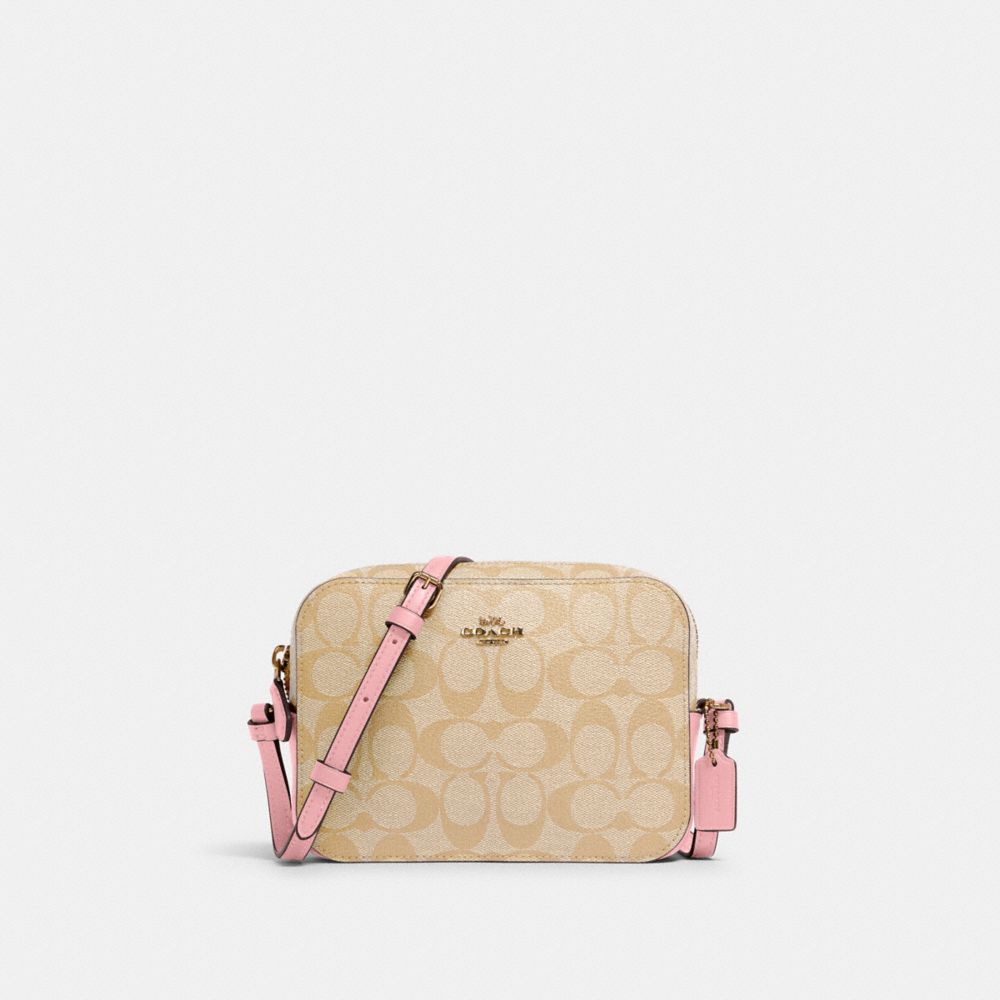 MINI CAMERA BAG IN SIGNATURE CANVAS - 91677 - IM/LIGHT KHAKI/BUBBLEGUM