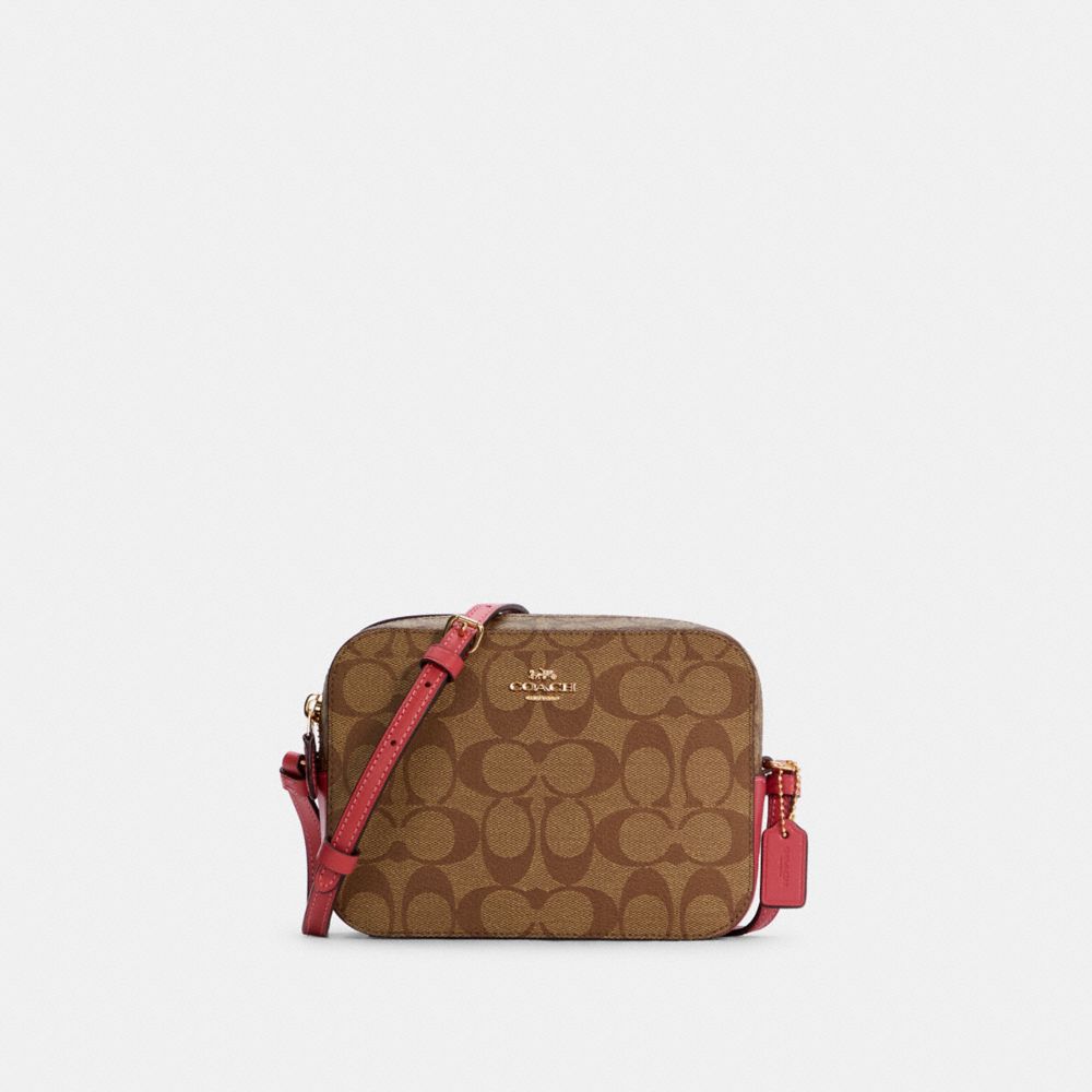 COACH 91677 - Mini Camera Bag In Signature Canvas GOLD/KH/STRWBRRY HZ