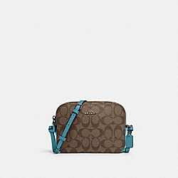 COACH 91677 Mini Camera Bag In Signature Canvas SV/KHAKI/AQUA