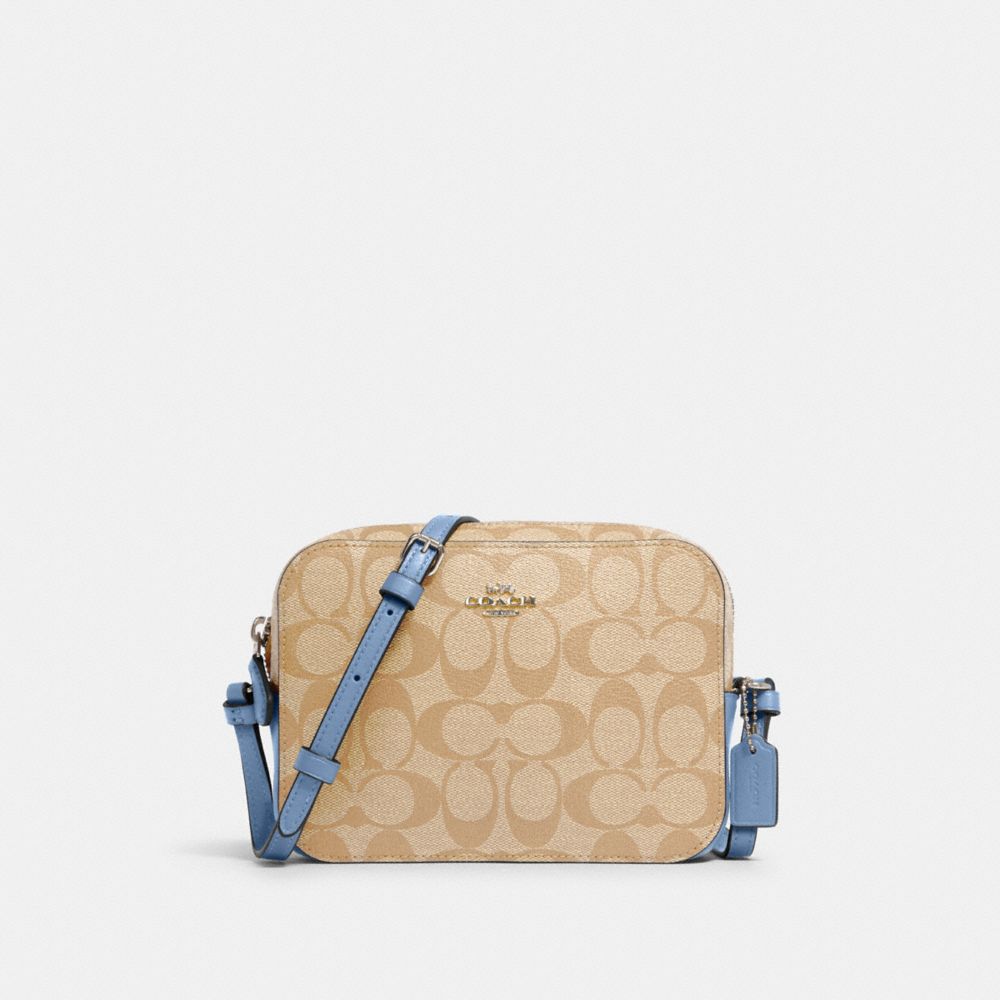 COACH MINI CAMERA BAG IN SIGNATURE CANVAS - SV/LIGHT KHAKI/SLATE - 91677