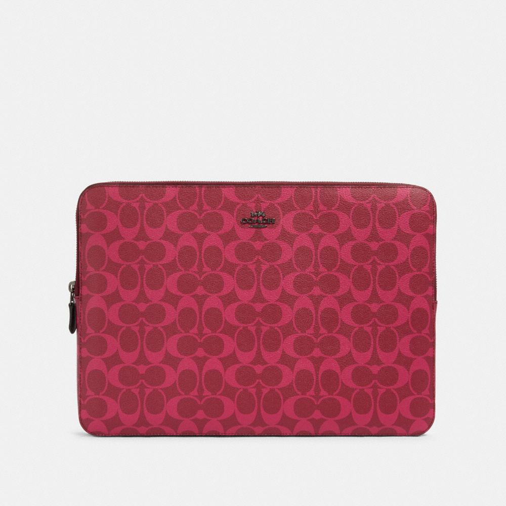 LAPTOP SLEEVE IN SIGNATURE CANVAS - QB/MAGENTA - COACH 91685