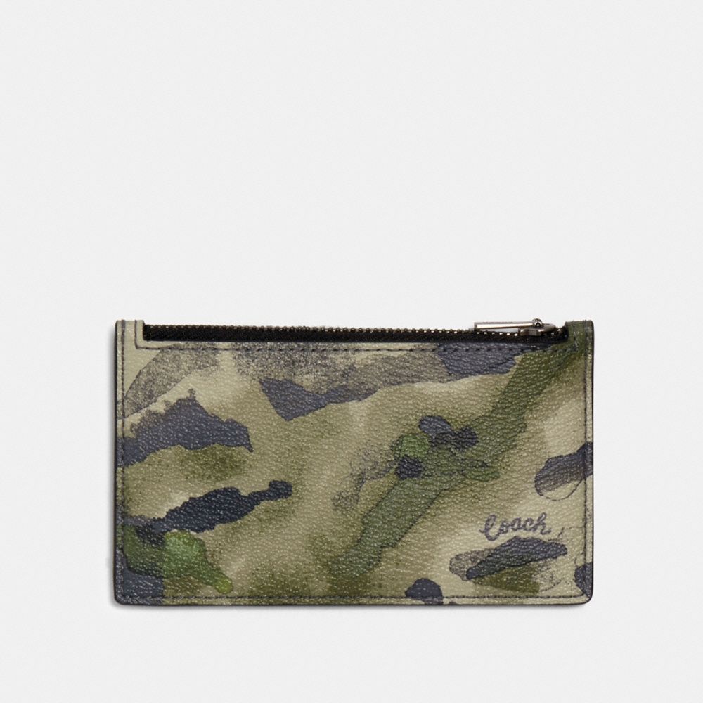 COACH 91694 ZIP CARD CASE WITH WATERCOLOR SCRIPT PRINT QB/GREEN