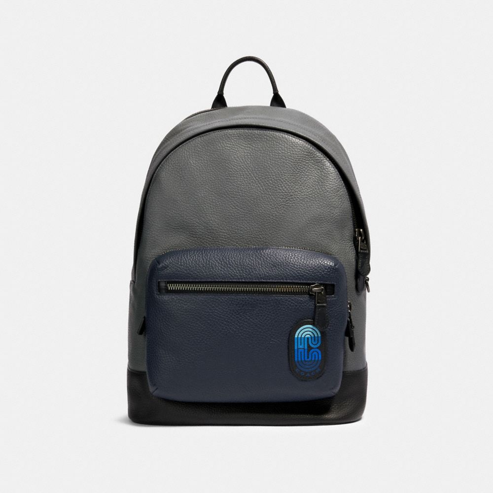 WEST BACKPACK IN COLORBLOCK WITH COACH PATCH - QB/INDUSTRIAL GREY MULTI - COACH 91742