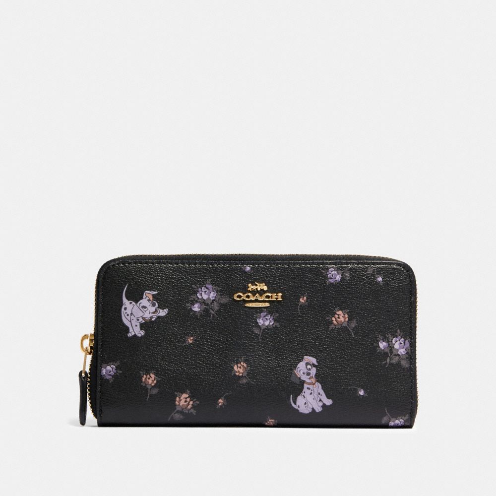 DISNEY X COACH ACCORDION ZIP WALLET WITH DALMATIAN FLORAL PRINT - 91743 - IM/BLACK MULTI