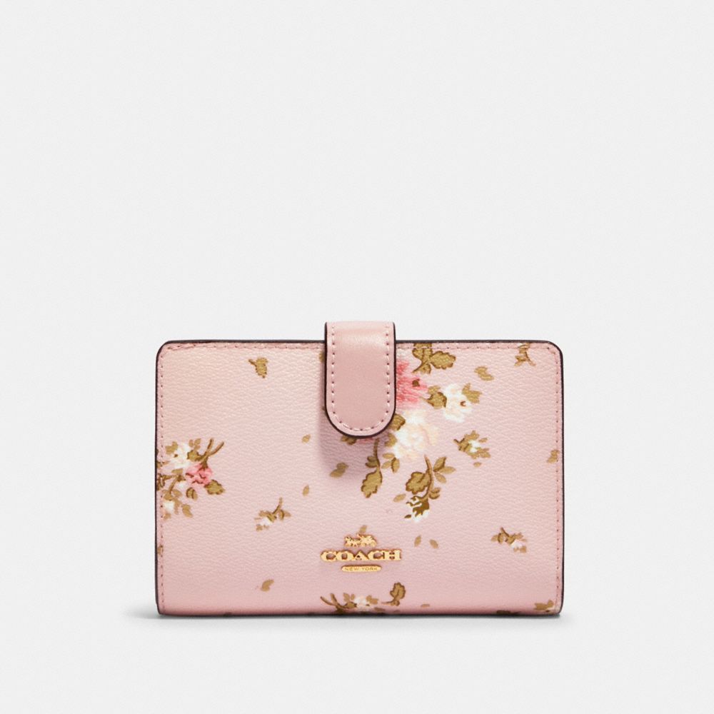 COACH 91750 MEDIUM CORNER ZIP WALLET WITH ROSE BOUQUET PRINT IM/BLOSSOM MULTI