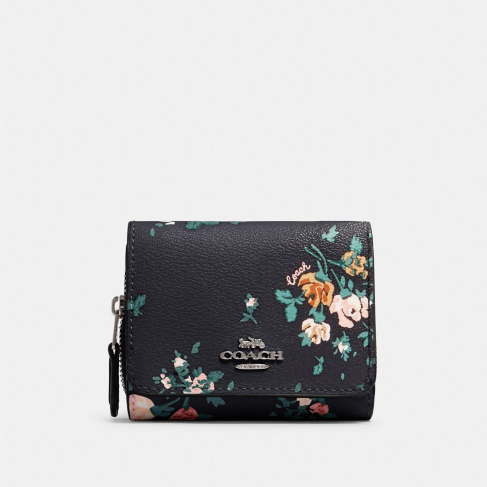 COACH 91752 - SMALL TRIFOLD WALLET WITH ROSE BOUQUET PRINT SV/MIDNIGHT MULTI