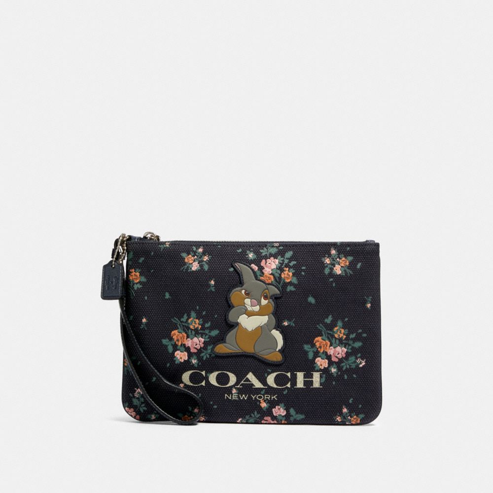 COACH 91762 Disney X Coach Gallery Pouch With Rose Bouquet Print And Thumper SV/MIDNIGHT