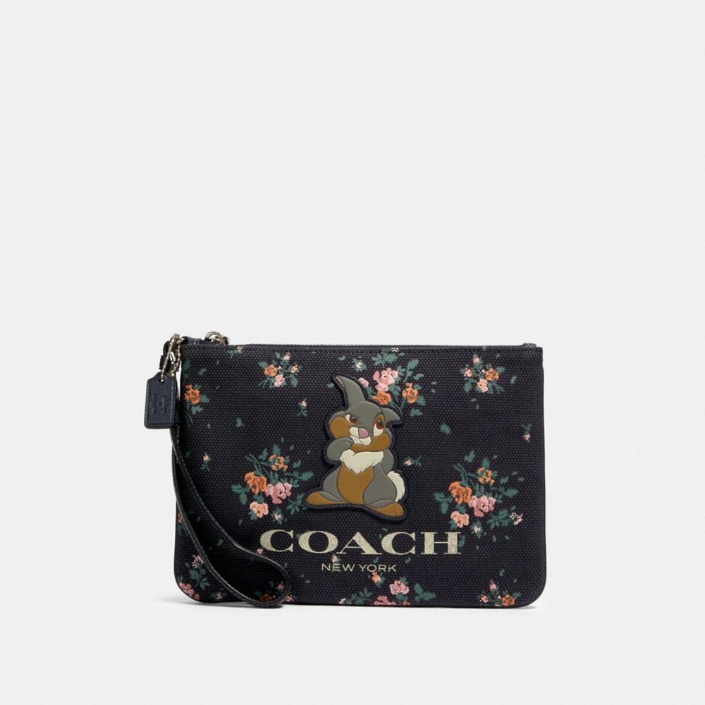 COACH 91762 DISNEY X COACH GALLERY POUCH WITH ROSE BOUQUET PRINT AND THUMPER SV/MIDNIGHT