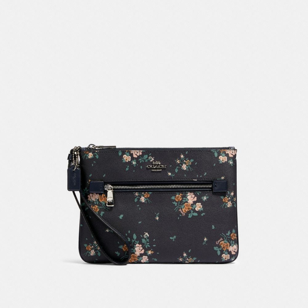 COACH 91763 Gallery Pouch With Rose Bouquet Print SV/MIDNIGHT MULTI