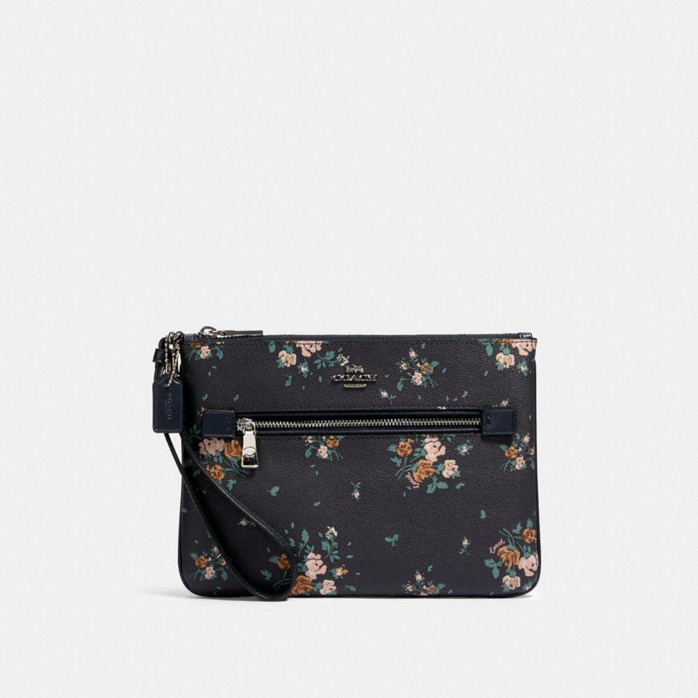 COACH 91763 GALLERY POUCH WITH ROSE BOUQUET PRINT SV/MIDNIGHT MULTI