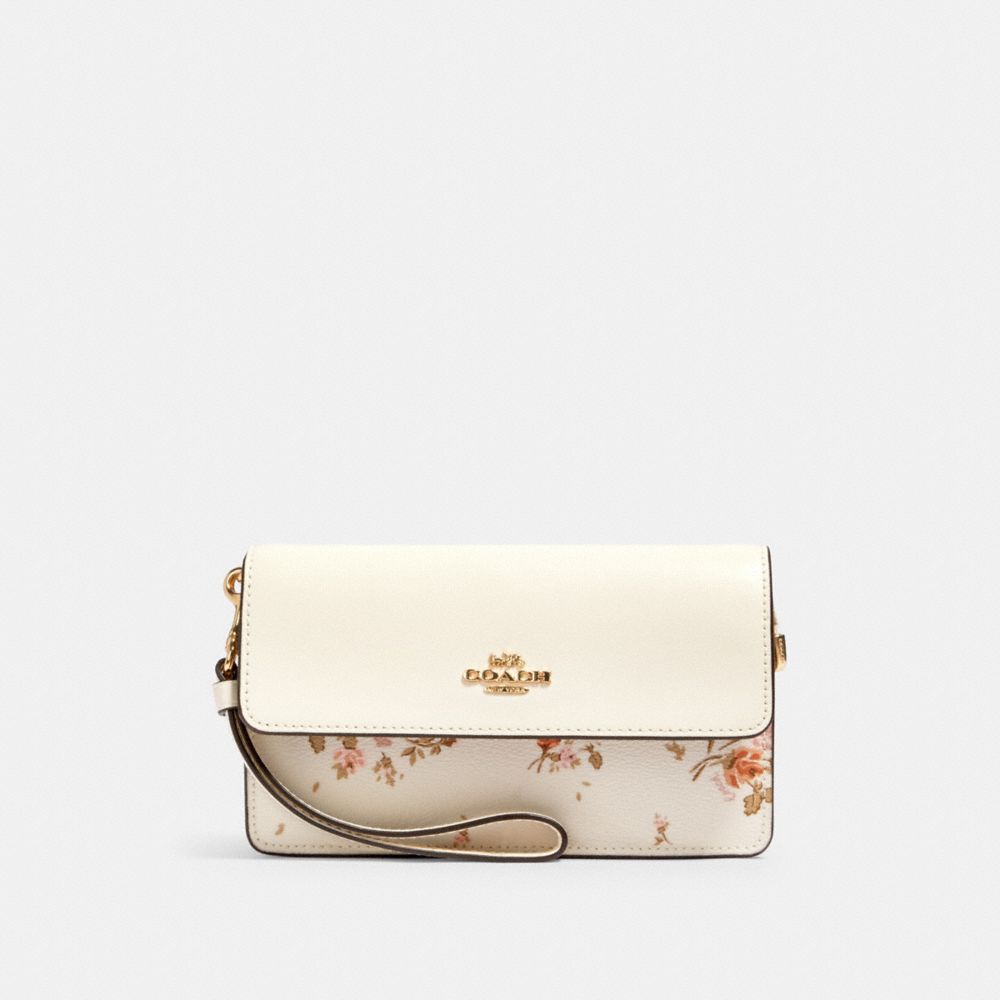 COACH 91771 Foldover Wristlet With Rose Bouquet Print IM/CHALK MULTI