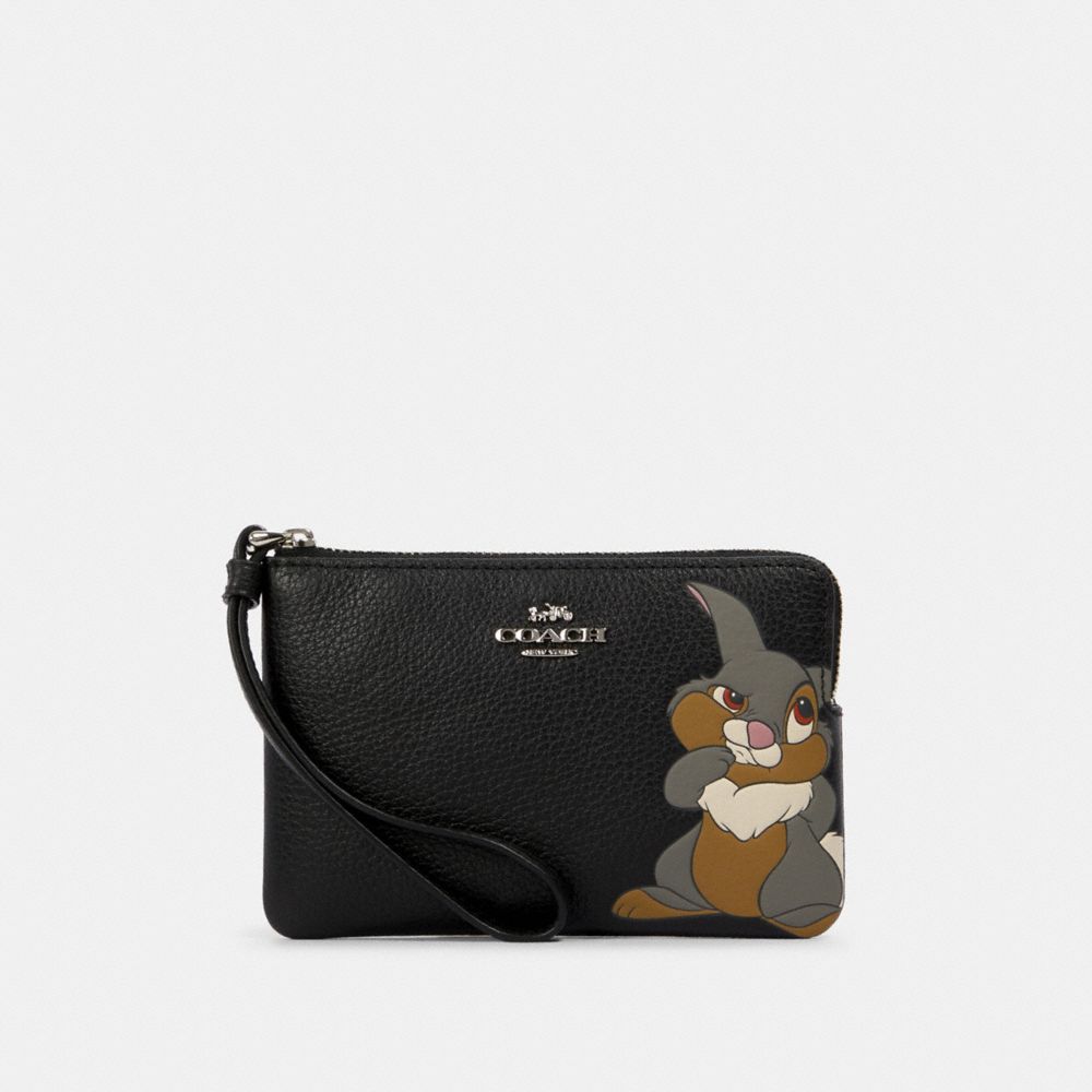 COACH 91778 DISNEY X COACH CORNER ZIP WRISTLET WITH THUMPER SV/BLACK