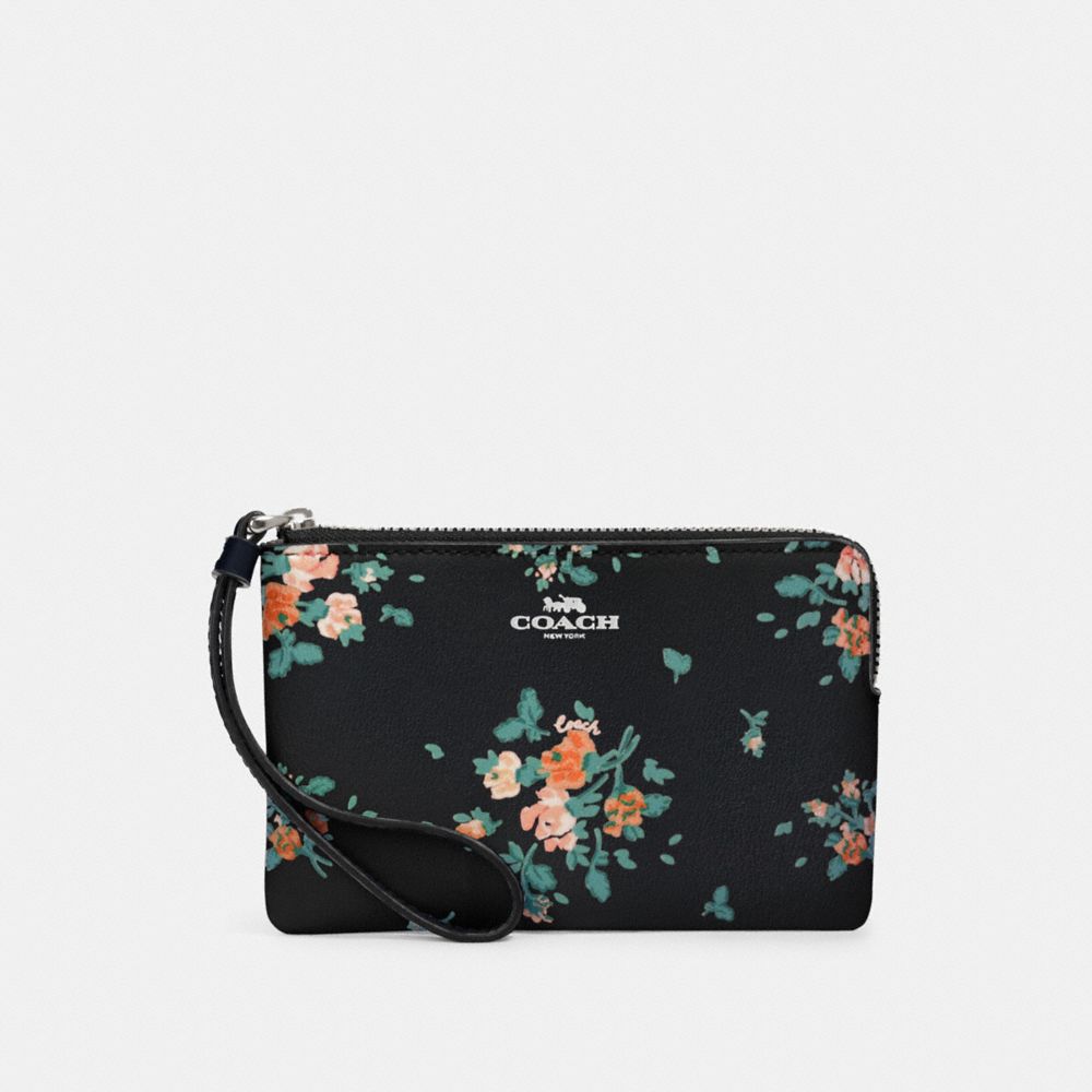 CORNER ZIP WRISTLET WITH ROSE BOUQUET PRINT - SV/MIDNIGHT MULTI - COACH 91781