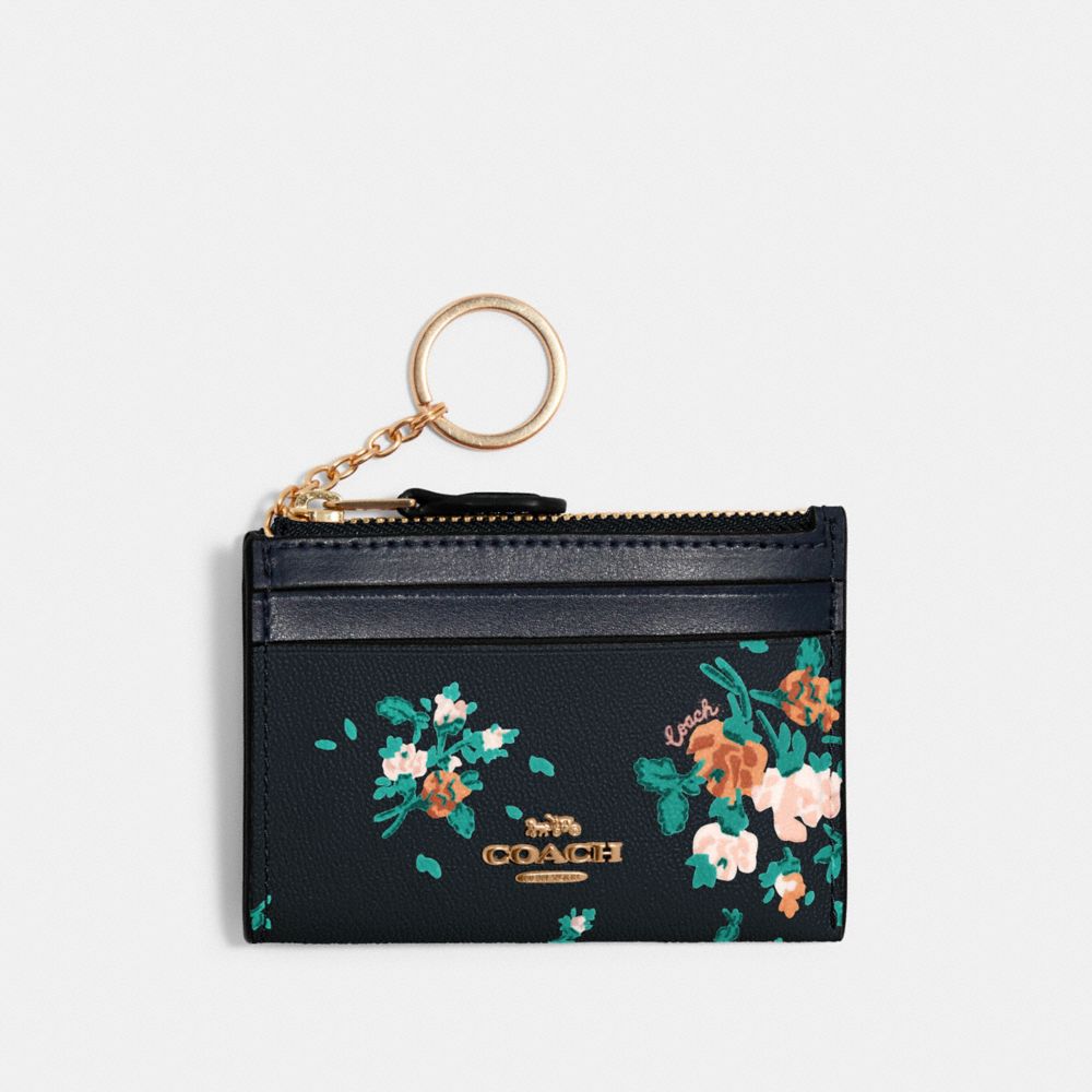 COACH 91788 Mini Skinny Id Case With Rose Bouquet Print SV/MIDNIGHT MULTI