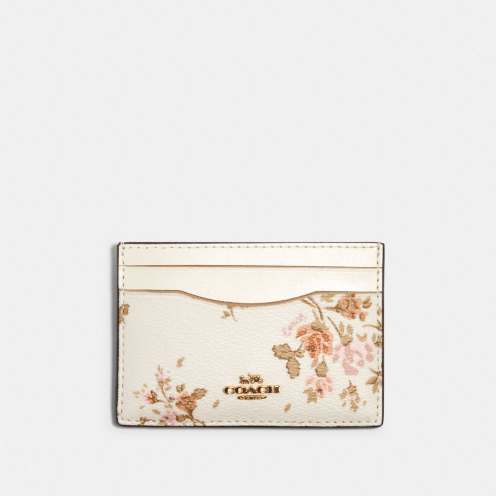 FLAT CARD CASE WITH ROSE BOUQUET PRINT - 91789 - IM/CHALK MULTI