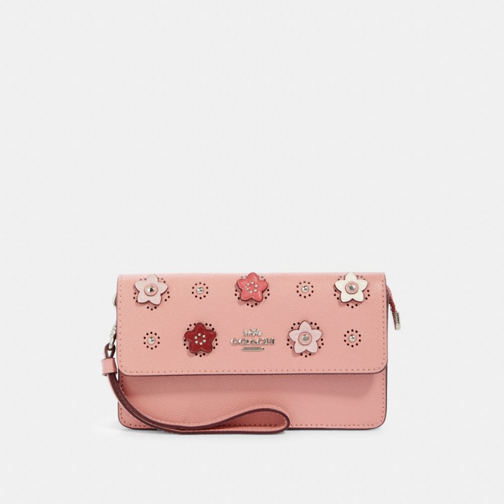 COACH 91795 FOLDOVER WRISTLET WITH DAISY APPLIQUE SV/LIGHT-BLUSH-MULTI