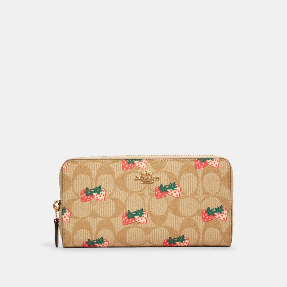 COACH 91826 - ACCORDION ZIP WALLET IN SIGNATURE CANVAS WITH STRAWBERRY  PRINT - IM/KHAKI MULTI | COACH NEW-ARRIVALS