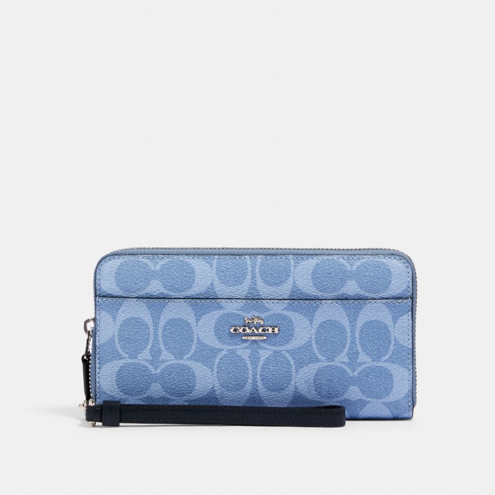 COACH 91828 ACCORDION ZIP WALLET IN SIGNATURE CANVAS SV/LIGHT DENIM