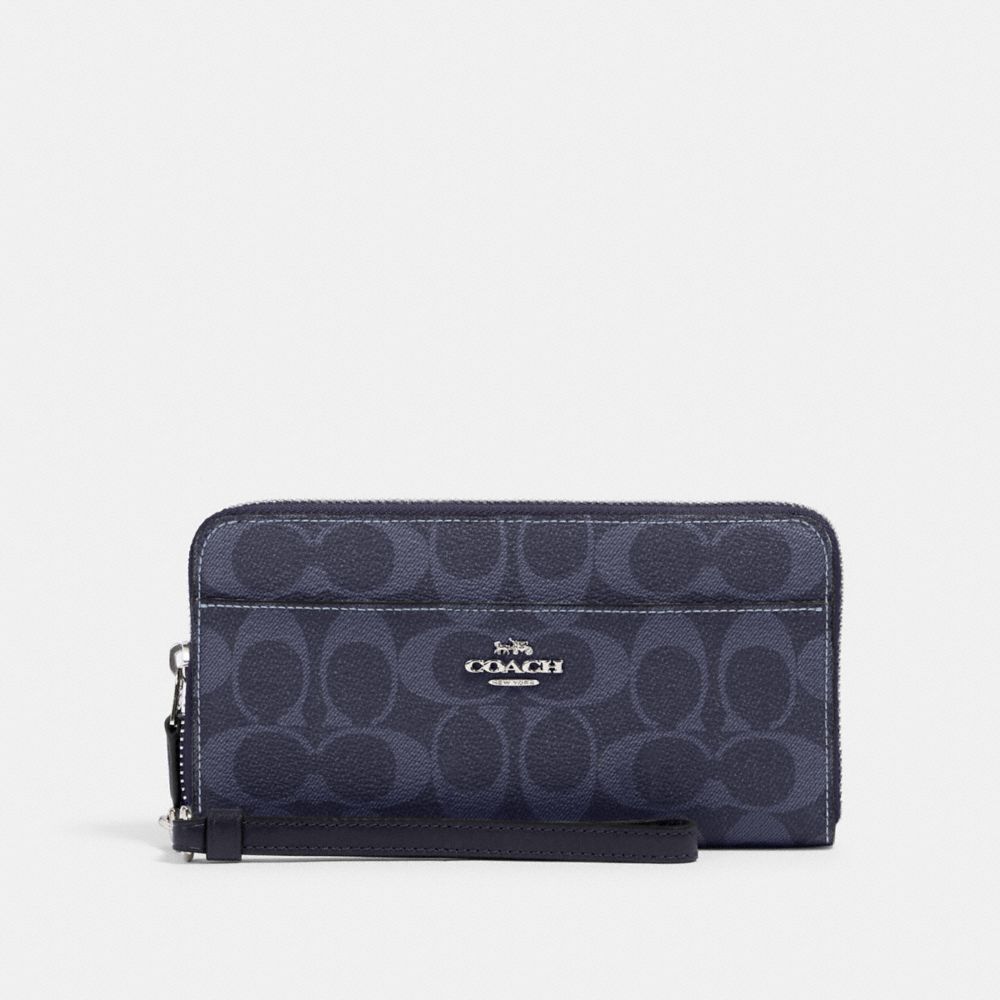 COACH 91828 ACCORDION ZIP WALLET IN SIGNATURE CANVAS SV/DENIM MIDNIGHT