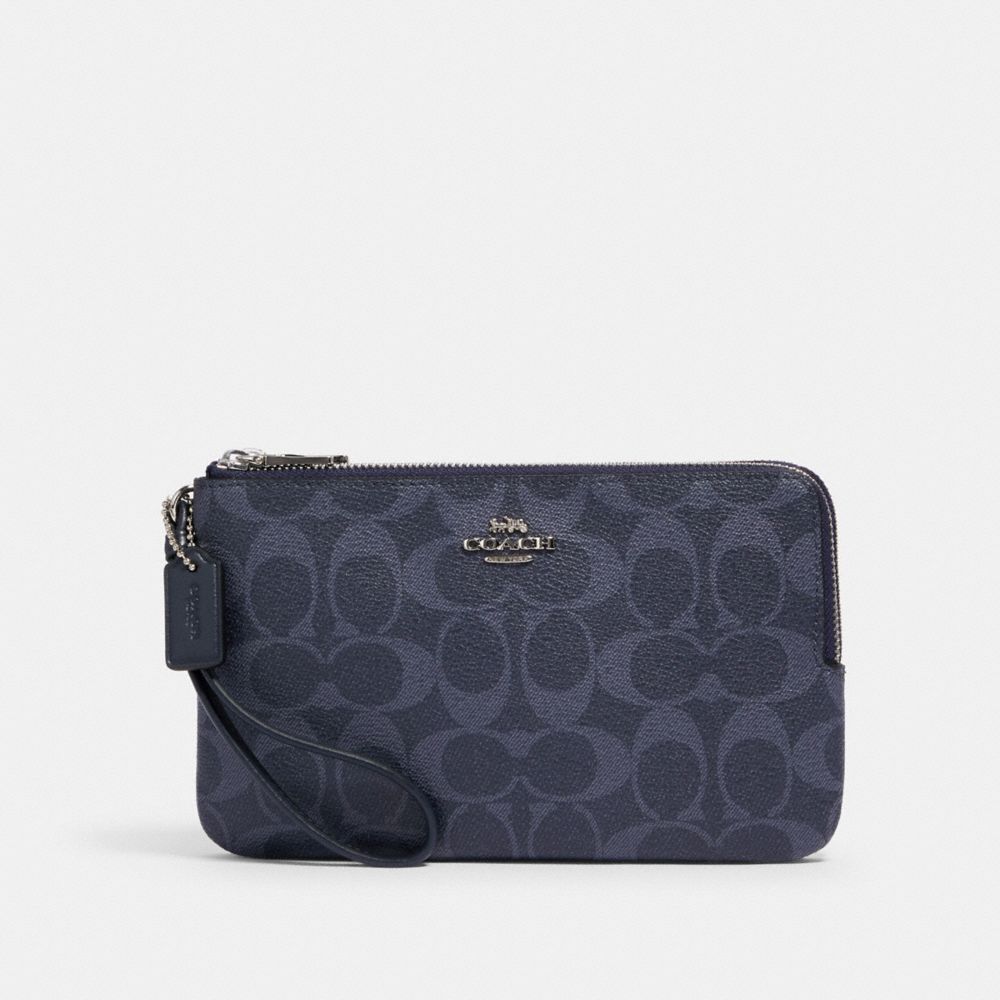 COACH 91834 DOUBLE ZIP WALLET IN SIGNATURE CANVAS SV/DENIM-MIDNIGHT