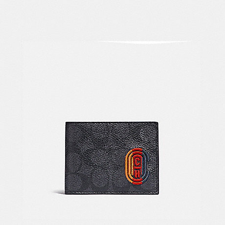 COACH 922 SLIM BILLFOLD WALLET IN SIGNATURE CANVAS WITH COACH PATCH CHARCOAL SIGNATURE MULTI
