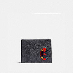 COACH 922 Slim Billfold Wallet In Signature Canvas With Coach Patch CHARCOAL SIGNATURE MULTI