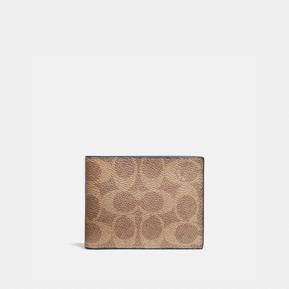 923 - Slim Billfold Wallet In Signature Canvas Charcoal/Black