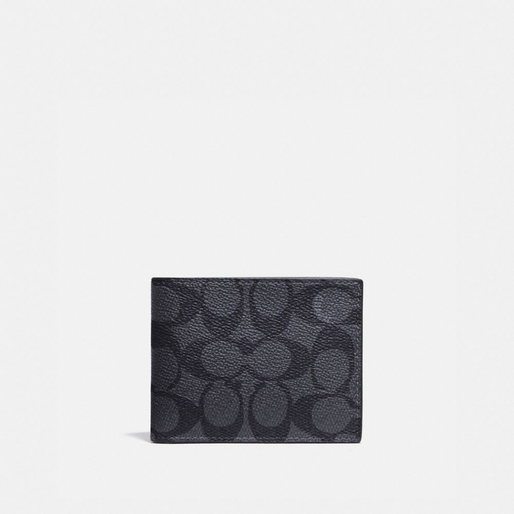 923 - Slim Billfold Wallet In Signature Canvas Charcoal/Black