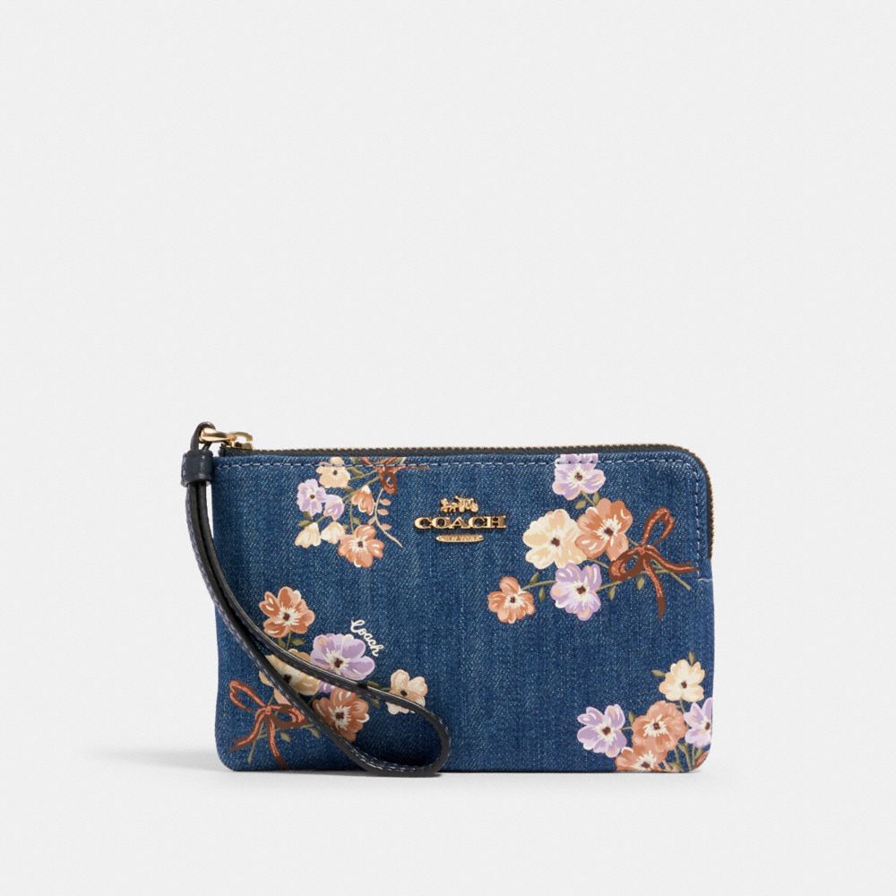 COACH 92622 - CORNER ZIP WRISTLET WITH PAINTED FLORAL BOX PRINT IM/DENIM MULTI