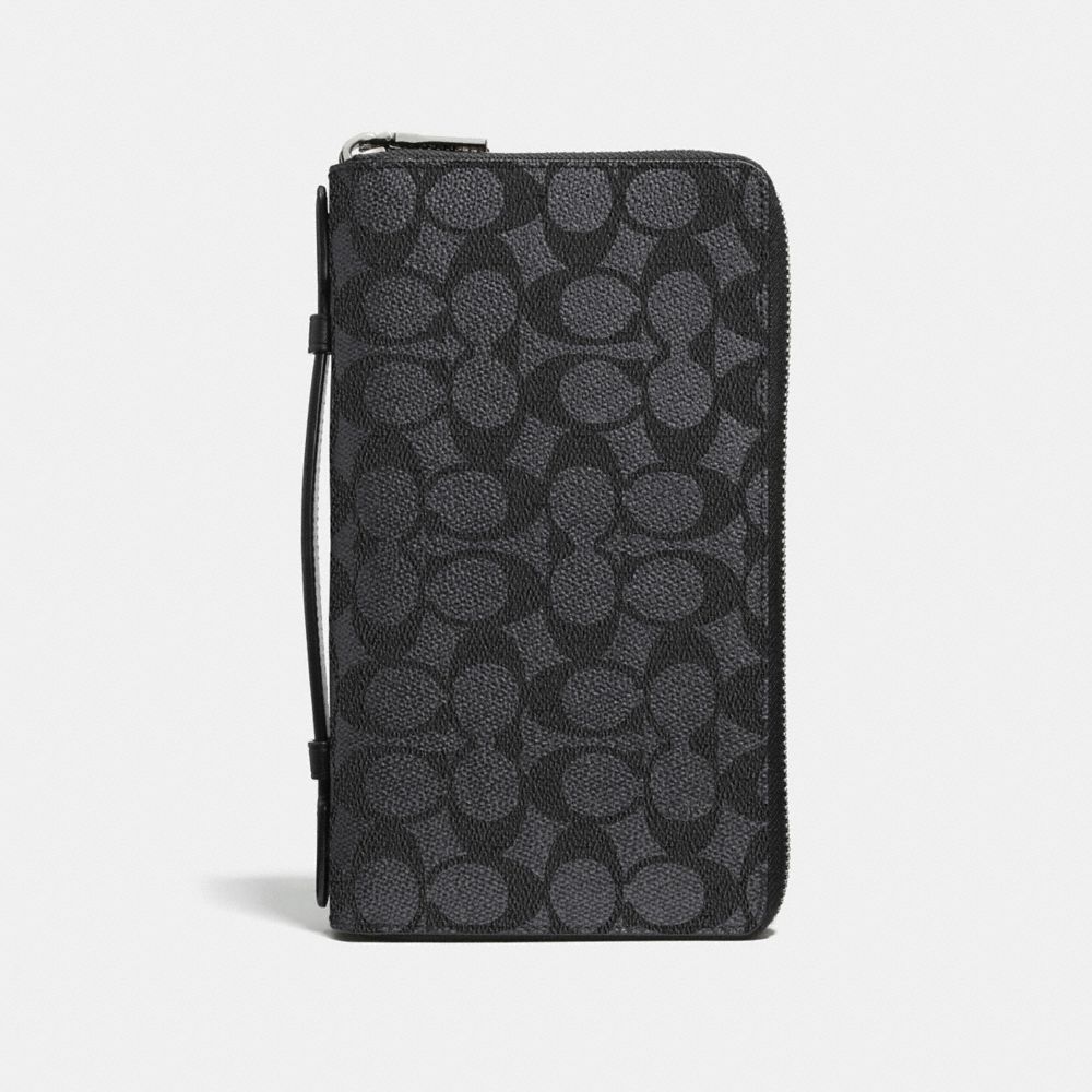 DOUBLE ZIP TRAVEL ORGANIZER IN SIGNATURE CANVAS - CHARCOAL - COACH 93430