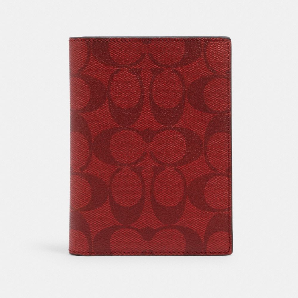 COACH 93518 PASSPORT CASE IN SIGNATURE CANVAS QB/CHERRY