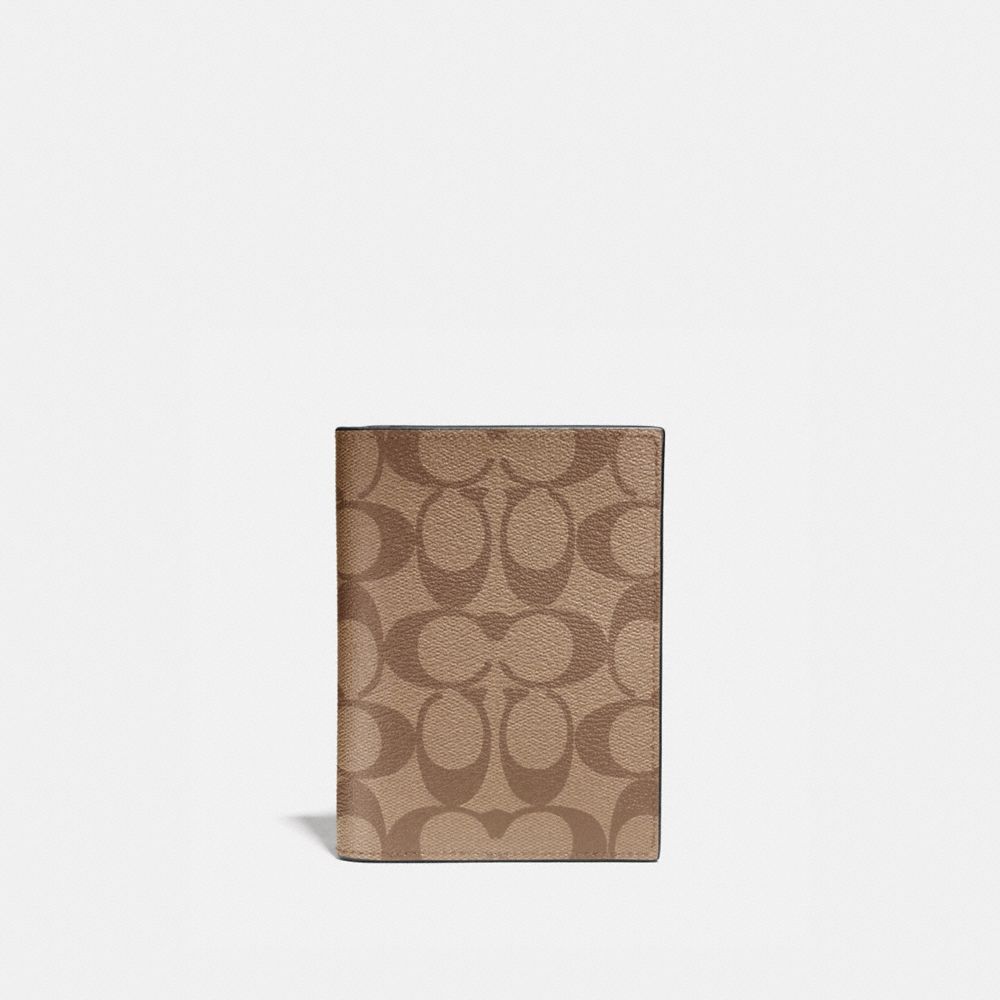 COACH 93518 Passport Case In Signature Canvas GUNMETAL/TAN