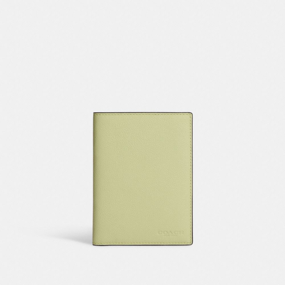 COACH 93604 Passport Case Gunmetal/Pale Lime