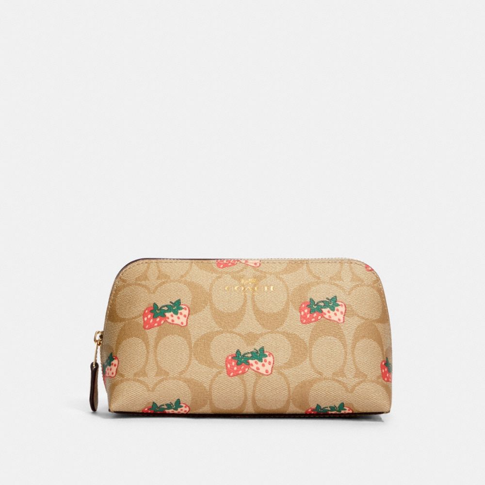 COSMETIC CASE 17 IN SIGNATURE CANVAS WITH STRAWBERRY PRINT - 93613 - IM/KHAKI MULTI