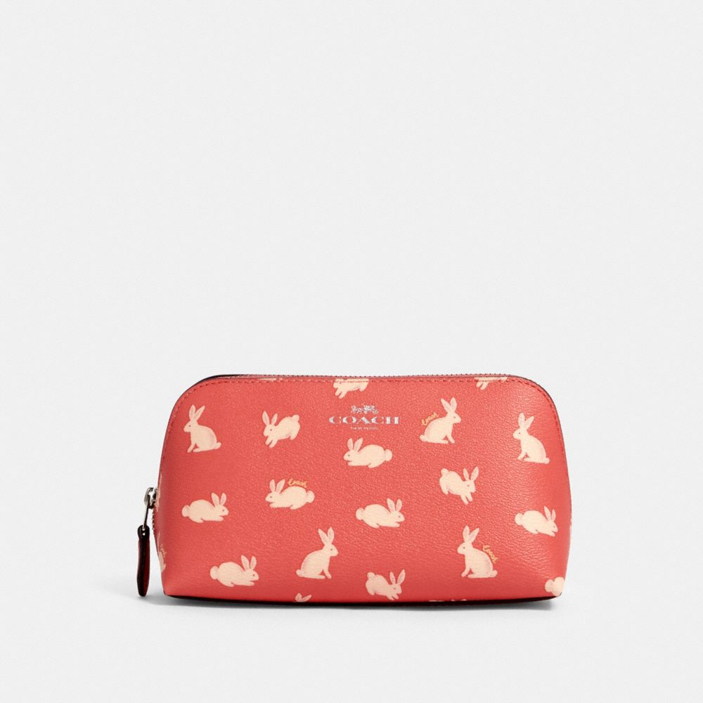 COACH COSMETIC CASE 17 WITH BUNNY SCRIPT PRINT - SV/BRIGHT CORAL - 93614