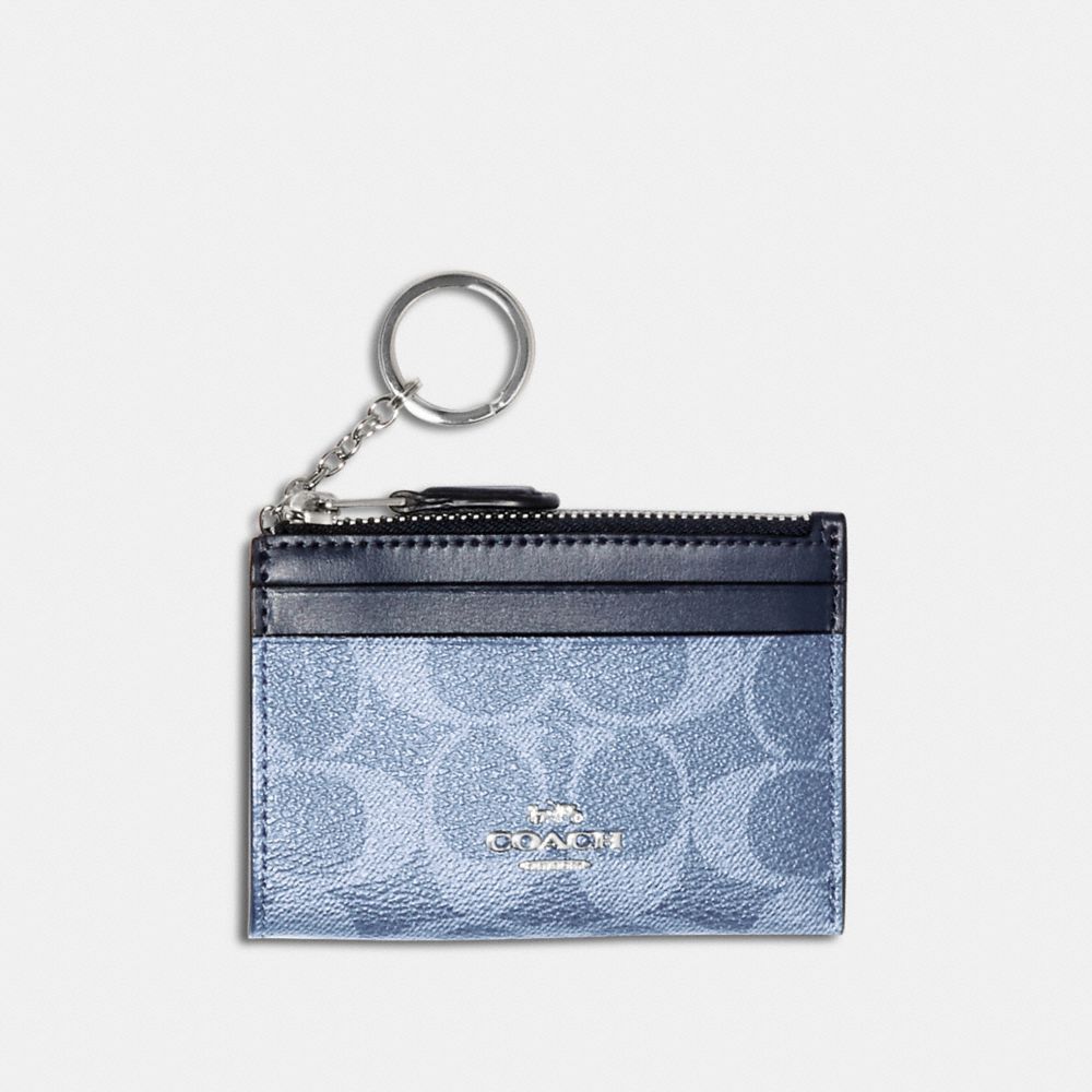 COACH MINI SKINNY ID CASE IN SIGNATURE CANVAS - SV/LIGHT DENIM - 93680