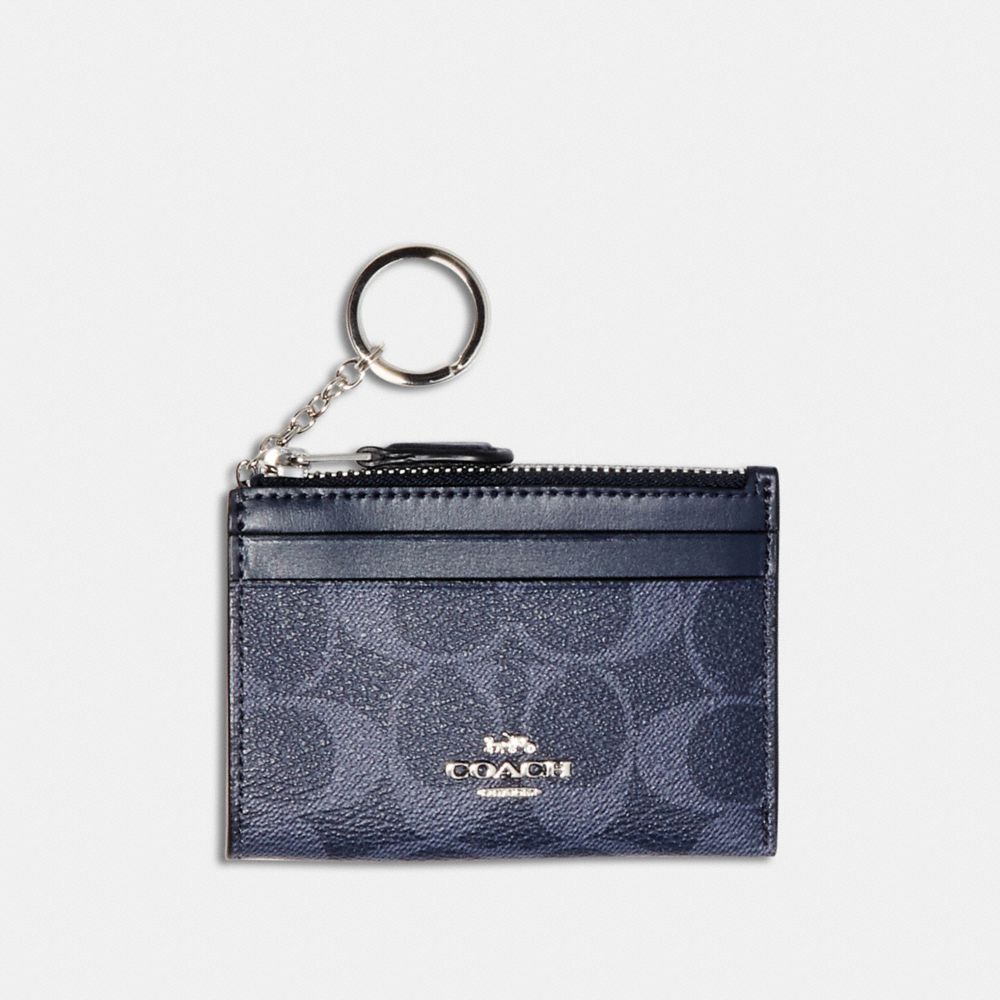 COACH 93680 Mini Skinny Id Case In Signature Canvas SV/DENIM MIDNIGHT