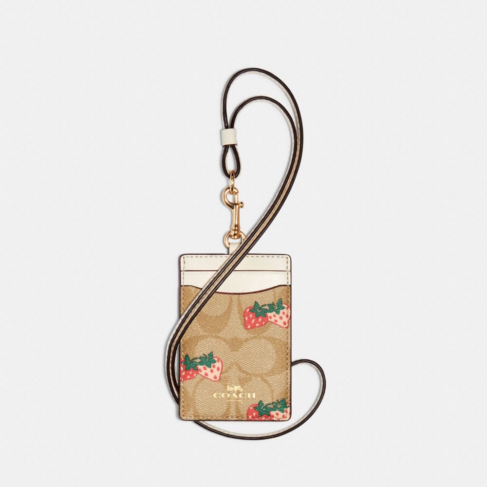 ID LANYARD IN SIGNATURE CANVAS WITH STRAWBERRY PRINT - IM/KHAKI MULTI - COACH 93727