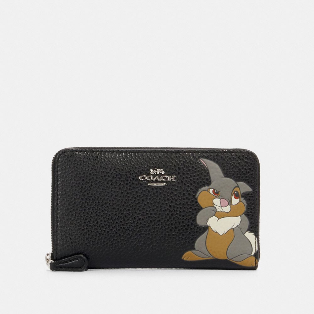 COACH 93768 - DISNEY X COACH MEDIUM ZIP AROUND WALLET WITH THUMPER SV/BLACK