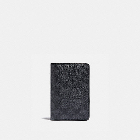 COACH CARD WALLET IN SIGNATURE CANVAS WITH COLORBLOCK INTERIOR - CHARCOAL SIGNATURE MULTI - 937