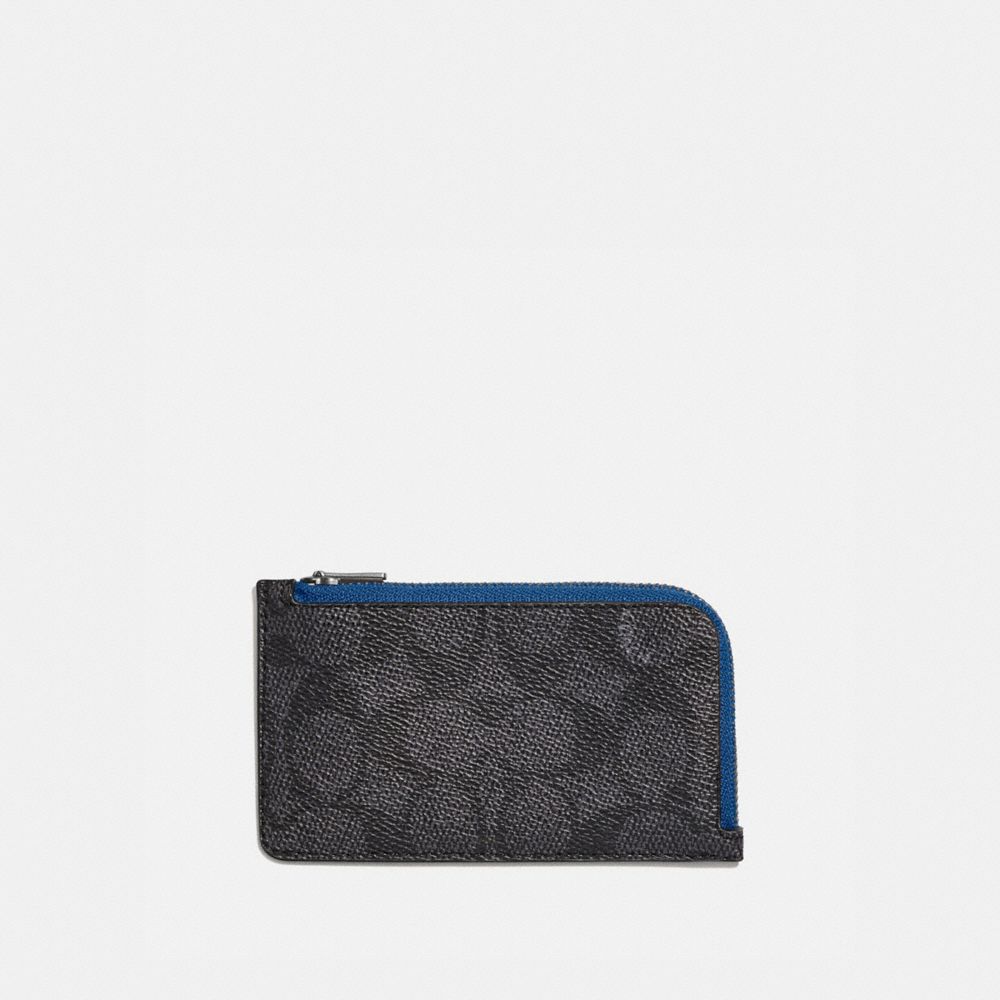 COACH 939 L-ZIP CARD CASE IN COLORBLOCK SIGNATURE CANVAS CHARCOAL SIGNATURE MULTI